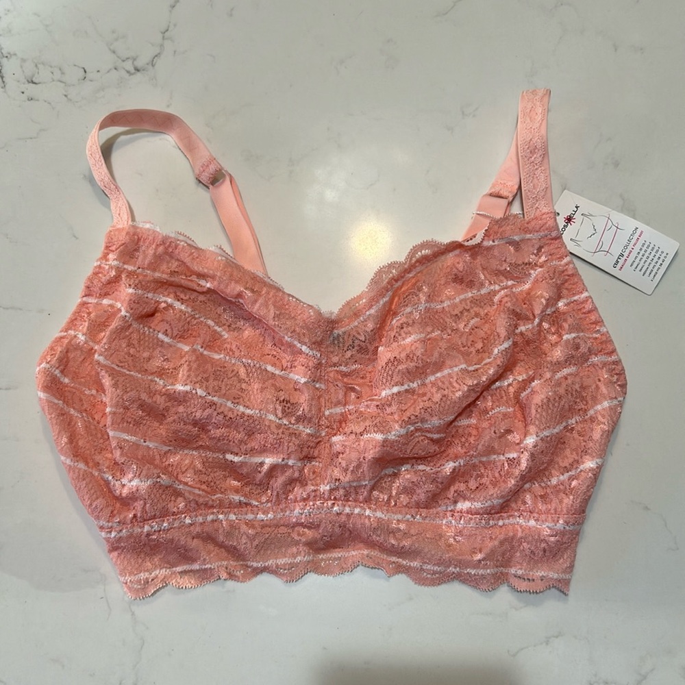 Cosabella Never Say Never Curvy Sweetie Bralette pink white striped. Large NWT